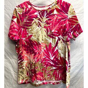 Croft & Barrow Womens 1X Tropical Leaf Print T-Shirt 100% Cotton Short Sleeve